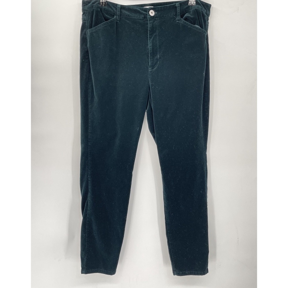 J.Jill 14 Velvet Straight Leg Pants Women Green High Rise Stretch Casual Holiday